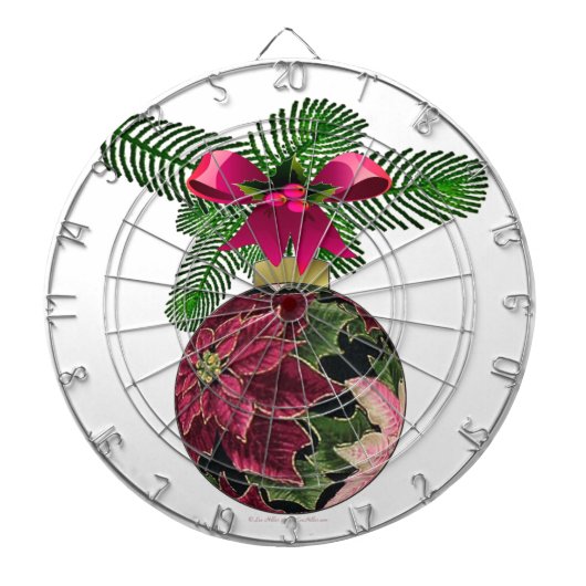 Retro 50s Poinsettia Burgundy Ornament Dartbord (Voorkant)