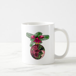 Retro 50s Poinsettia Burgundy Ornament Koffiemok