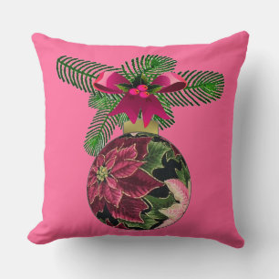 Retro 50s Poinsettia Burgundy Ornament Kussen