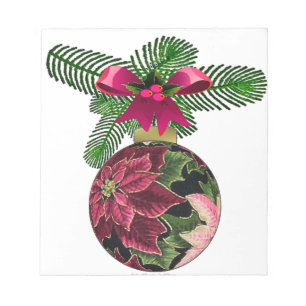 Retro 50s Poinsettia Burgundy Ornament Notitieblok