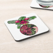 Retro 50s Poinsettia Burgundy Ornament Onderzetter (Linkerzijde)