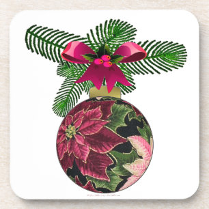 Retro 50s Poinsettia Burgundy Ornament Onderzetter