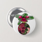 Retro 50s Poinsettia Burgundy Ornament Ronde Button 5,7 Cm (Voorkant /achterkant)