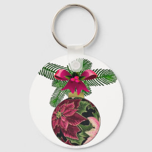 Retro 50s Poinsettia Burgundy Ornament Sleutelhanger