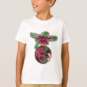 Retro 50s Poinsettia Burgundy Ornament T-shirt