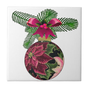 Retro 50s Poinsettia Burgundy Ornament Tegeltje