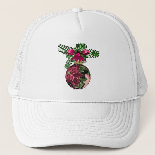 Retro 50s Poinsettia Burgundy Ornament Trucker Pet (Voorkant)