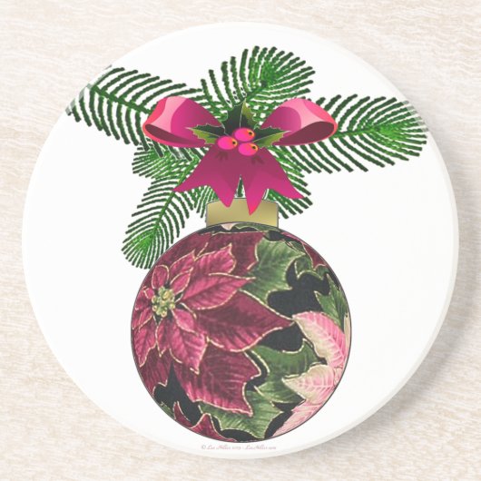 Retro 50s Poinsettia Burgundy Ornament Zandsteen Onderzetter (Voorkant)