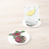 Retro 50s Poinsettia Burgundy Ornament Zandsteen Onderzetter (Zijkant)