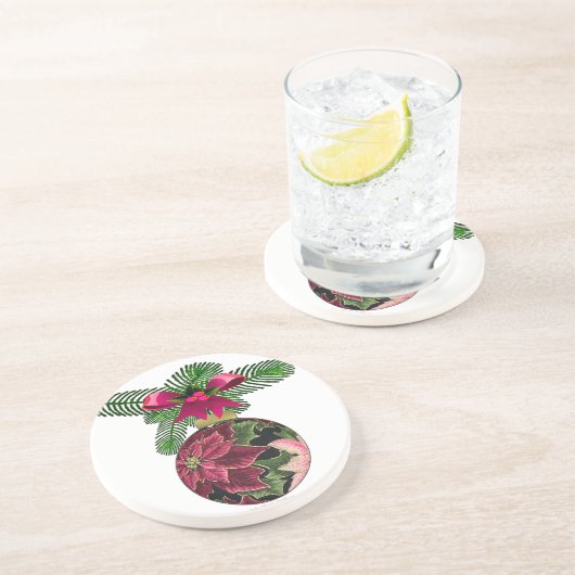 Retro 50s Poinsettia Burgundy Ornament Zandsteen Onderzetter (Zijkant)