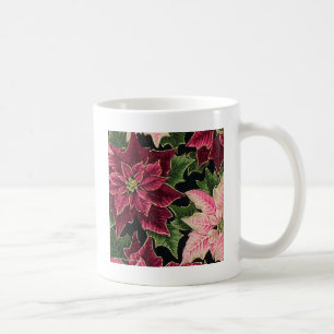 Retro 50s Poinsettia Burgundy Pink Koffiemok