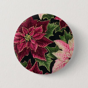 Retro 50s Poinsettia Burgundy Pink Ronde Button 5,7 Cm
