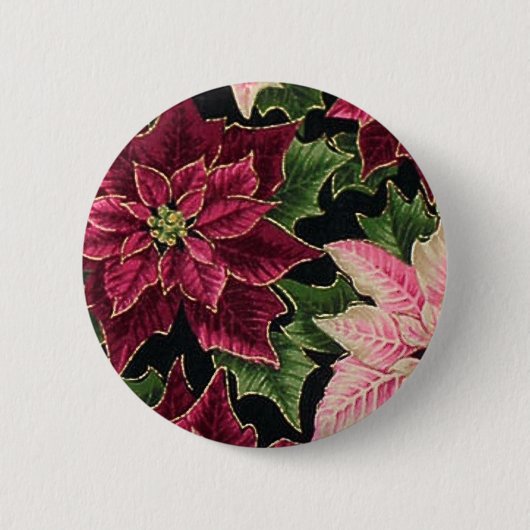 Retro 50s Poinsettia Burgundy Pink Ronde Button 5,7 Cm (Voorkant)