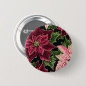 Retro 50s Poinsettia Burgundy Pink Ronde Button 5,7 Cm (Voorkant /achterkant)