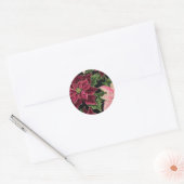 Retro 50s Poinsettia Burgundy Pink Ronde Sticker (Envelop)