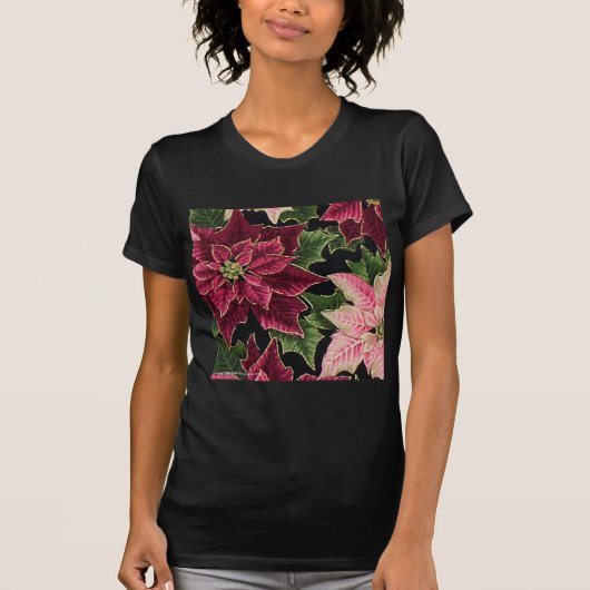 Retro 50s Poinsettia Burgundy Pink T-shirt (Voorkant)