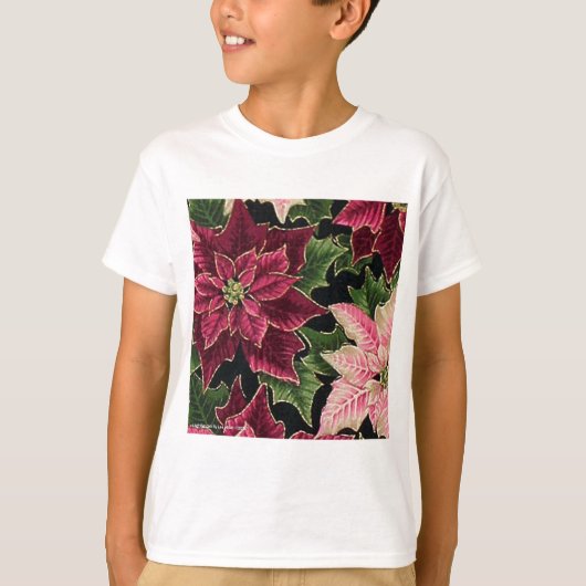 Retro 50s Poinsettia Burgundy Pink T-shirt (Voorkant)