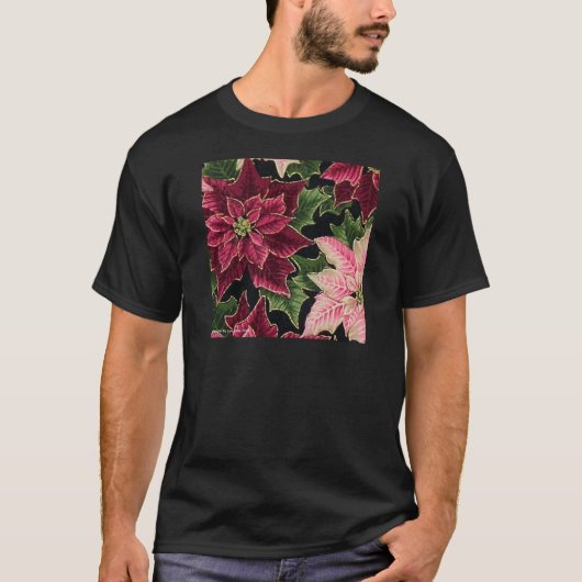 Retro 50s Poinsettia Burgundy Pink T-shirt (Voorkant)