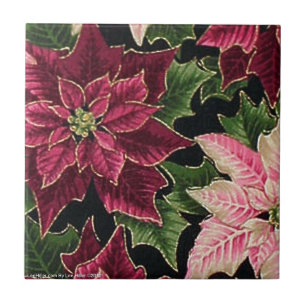 Retro 50s Poinsettia Burgundy Pink Tegeltje