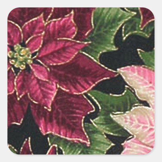 Retro 50s Poinsettia Burgundy Pink Vierkante Sticker (Voorkant)