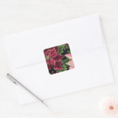 Retro 50s Poinsettia Burgundy Pink Vierkante Sticker (Envelop)