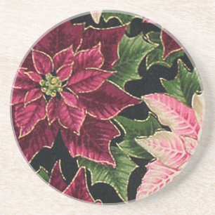 Retro 50s Poinsettia Burgundy Pink Zandsteen Onderzetter