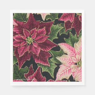 Retro 50s Poinsettia Burgundy Roze Papieren Servet