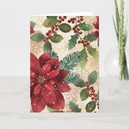 Retro 50s Poinsettia Red Green Cream Feestdagen Kaart