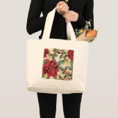 Retro 50s Poinsettia Red Green Cream Grote Tote Bag (Voorkant (product))