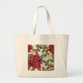 Retro 50s Poinsettia Red Green Cream Grote Tote Bag (Voorkant)