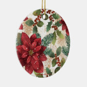 Retro 50s Poinsettia Red Green Cream Keramisch Ornament (Rechts)