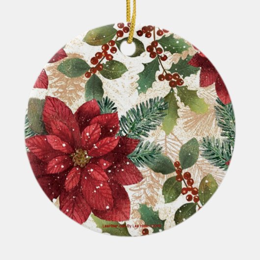 Retro 50s Poinsettia Red Green Cream Keramisch Ornament (Voorkant)