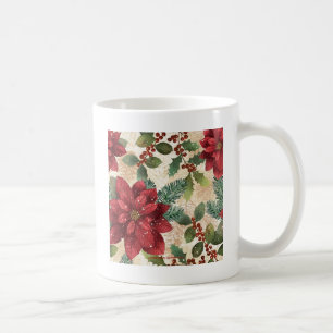 Retro 50s Poinsettia Red Green Cream Koffiemok