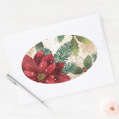 Retro 50s Poinsettia Red Green Cream Ovale Sticker (Envelop)
