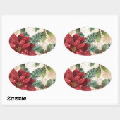 Retro 50s Poinsettia Red Green Cream Ovale Sticker (Vel)
