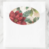 Retro 50s Poinsettia Red Green Cream Ovale Sticker (Tas)