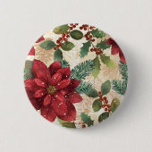 Retro 50s Poinsettia Red Green Cream Ronde Button 5,7 Cm (Voorkant)