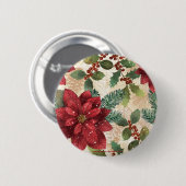 Retro 50s Poinsettia Red Green Cream Ronde Button 5,7 Cm (Voorkant /achterkant)