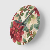 Retro 50s Poinsettia Red Green Cream Ronde Klok (Hoek)