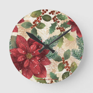 Retro 50s Poinsettia Red Green Cream Ronde Klok