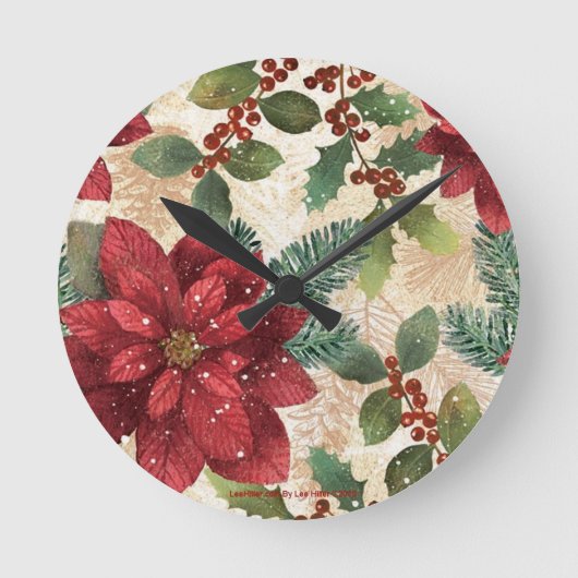 Retro 50s Poinsettia Red Green Cream Ronde Klok (Voorkant)