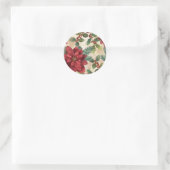 Retro 50s Poinsettia Red Green Cream Ronde Sticker (Tas)