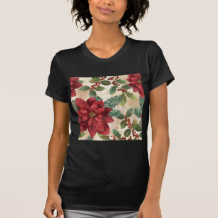 Retro 50s Poinsettia Red Green Cream T-shirt