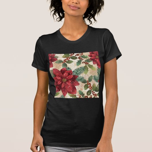 Retro 50s Poinsettia Red Green Cream T-shirt (Voorkant)