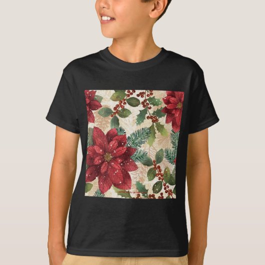 Retro 50s Poinsettia Red Green Cream T-shirt (Voorkant)