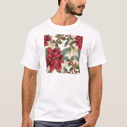 Retro 50s Poinsettia Red Green Cream T-shirt (Voorkant)