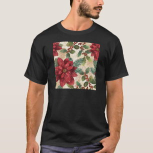 Retro 50s Poinsettia Red Green Cream T-shirt