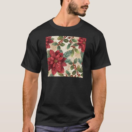 Retro 50s Poinsettia Red Green Cream T-shirt (Voorkant)