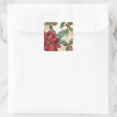 Retro 50s Poinsettia Red Green Cream Vierkante Sticker (Tas)