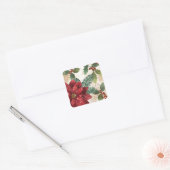 Retro 50s Poinsettia Red Green Cream Vierkante Sticker (Envelop)